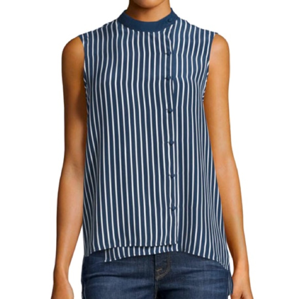 FRAME Sleeveless Striped Overlap Blouse